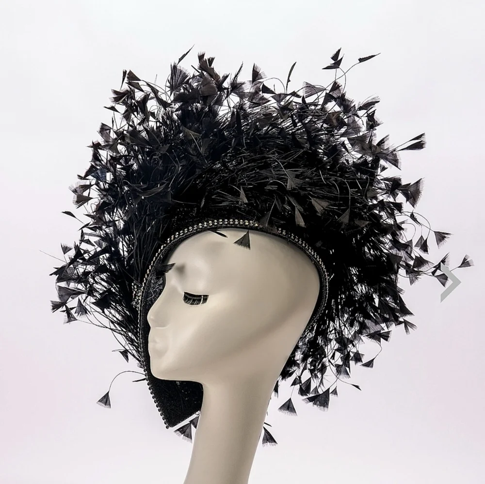 Beloved Millinery Fabulous Black Jeweled Feathered Fascinator Hat Kentucky Derby